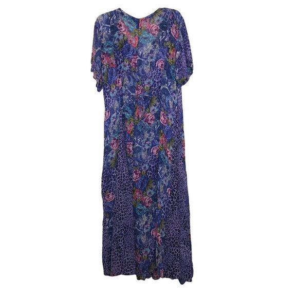 𝅺vintage AMERICAN ANGEL Maxi Dress Purple & Pink Floral/Leopard Gauze - Size M - Picture 2 of 3